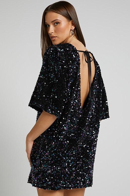 Pul Payetli Oversize Mini Elbise