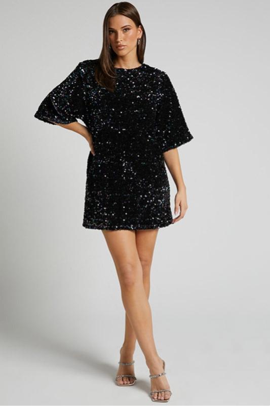 Pul Payetli Oversize Mini Elbise