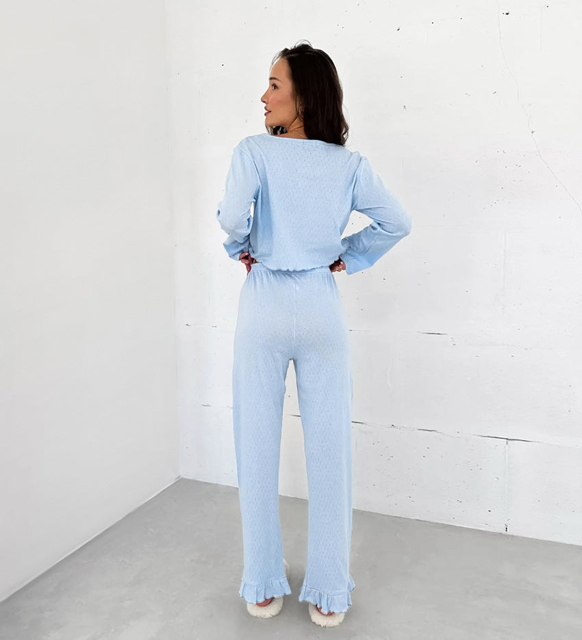 Relaxed Cut Long Sleeve White Cotton Pajama Set