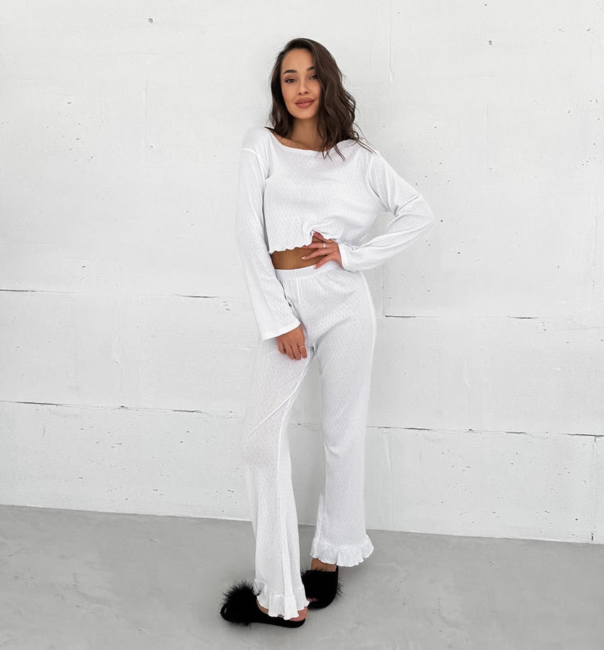 Relaxed Cut Long Sleeve White Cotton Pajama Set