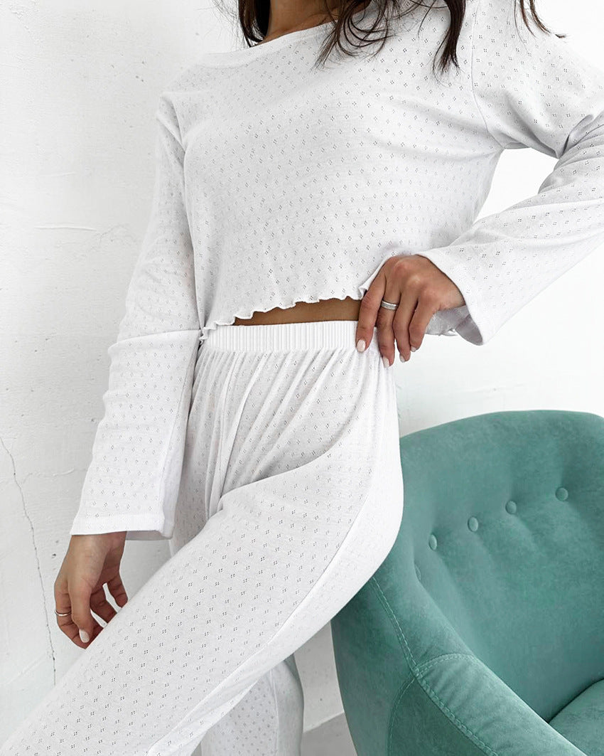 Relaxed Cut Long Sleeve White Cotton Pajama Set
