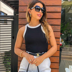 Renk Bloklu Ribana Askılı Kadın Atlet – Mavi & Pembe Detaylı Zalle
