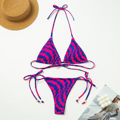 Renkli Desenli İp Bağlamalı Mikro Bikini Takımı