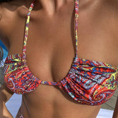 Renkli Paisley Desenli Üçgen Bikini Takımı Zalle
