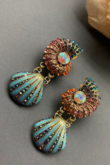 Vintage Mussel Figured Dangle Earrings with Colorful Stones