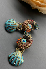 Vintage Mussel Figured Dangle Earrings with Colorful Stones