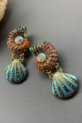Vintage Mussel Figured Dangle Earrings with Colorful Stones