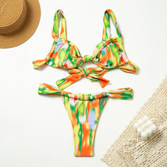 Pamuklu Renkli Tropikal Desenli Destekli Bikini Takımı Zalle