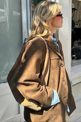 Kahverengi Şık Düğmeli Blazer Ceket Zalle
