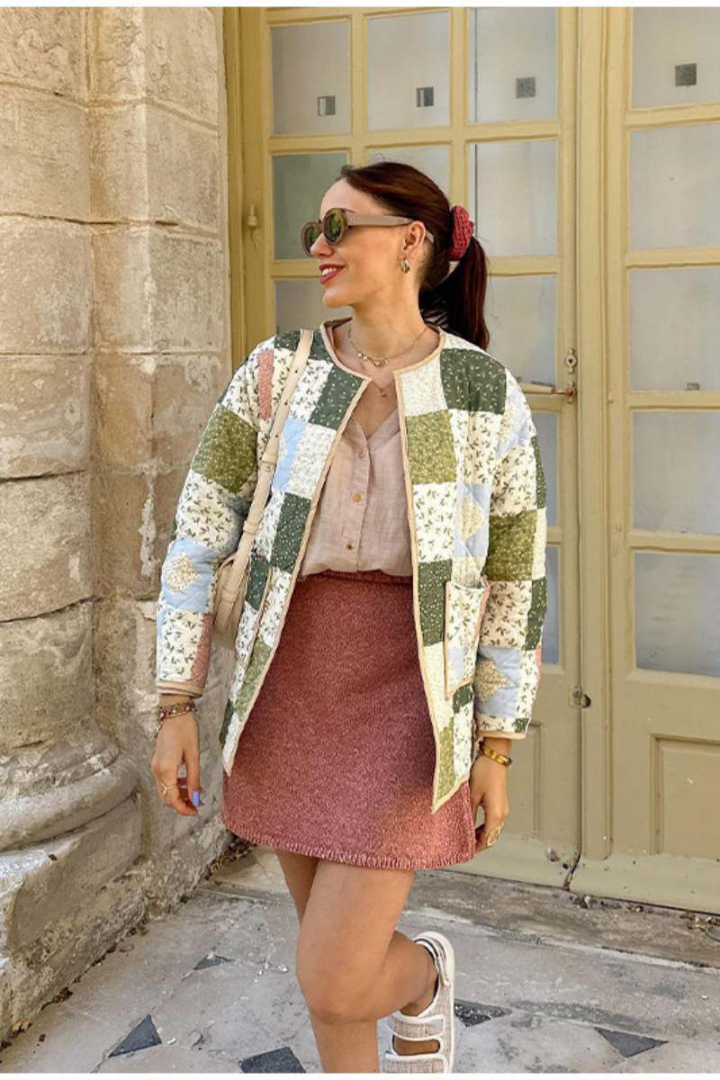 Patchwork Desenli Uzun Kapitone Ceket Zalle