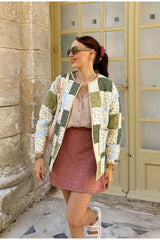 Patchwork Desenli Uzun Kapitone Ceket Zalle