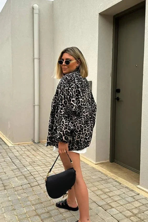 Leopar Desenli Oversize Bomber Ceket Zalle