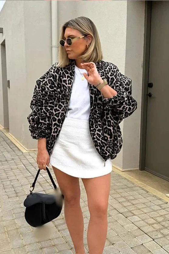 Leopar Desenli Oversize Bomber Ceket Zalle