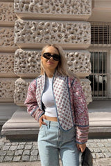 Pembe Desenli Kapitone Oversize Ceket Zalle