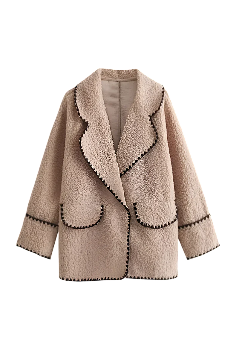 Bej Oversize Suni Kürk Kadın Ceket Zalle