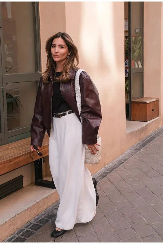 Kahverengi Oversize Fermuarlı Ceket Zalle