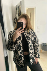 Siyah Beyaz Desenli Oversize Bomber Ceket Zalle