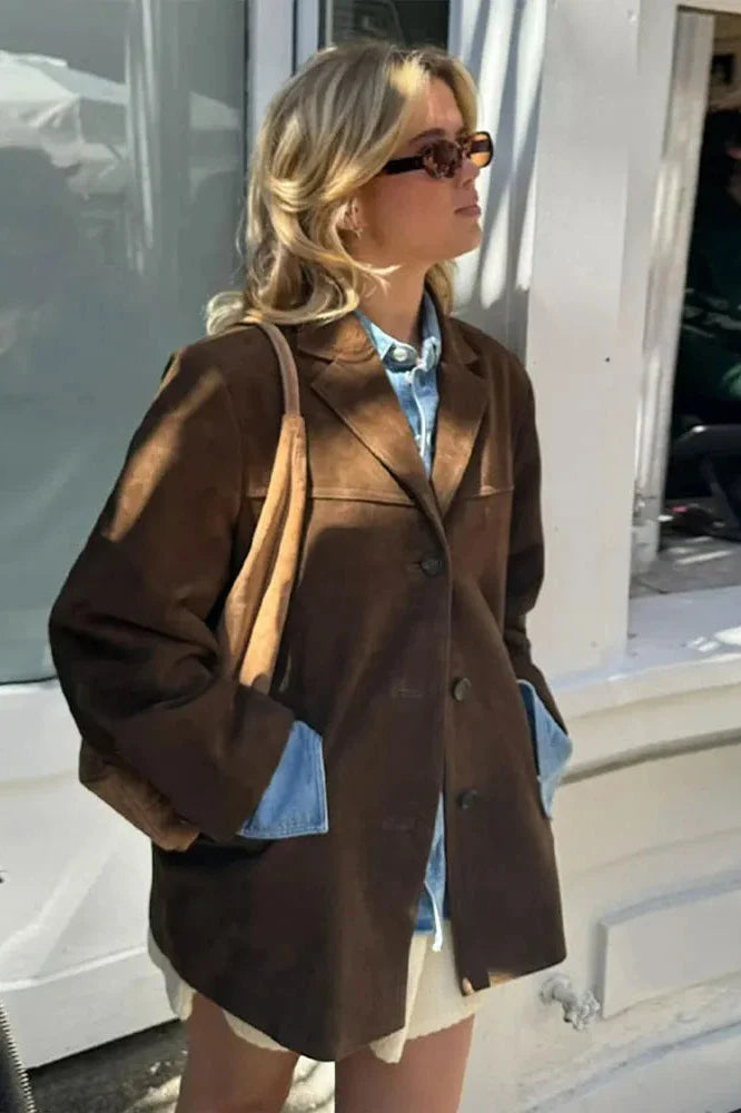 Kahverengi Şık Düğmeli Blazer Ceket Zalle