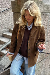 Kahverengi Şık Düğmeli Blazer Ceket Zalle