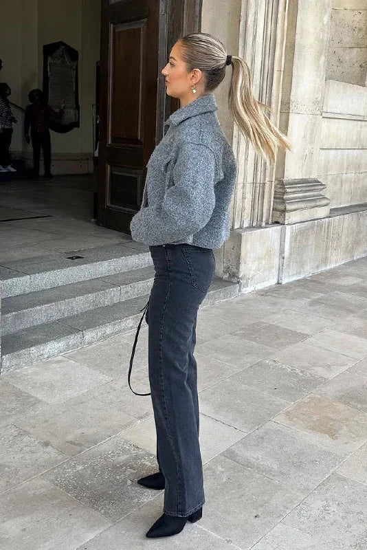 Gri Oversize Kısa Yün Ceket Zalle