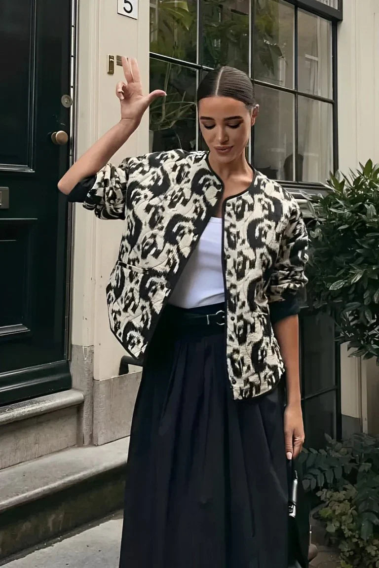 Siyah Beyaz Desenli Oversize Bomber Ceket Zalle