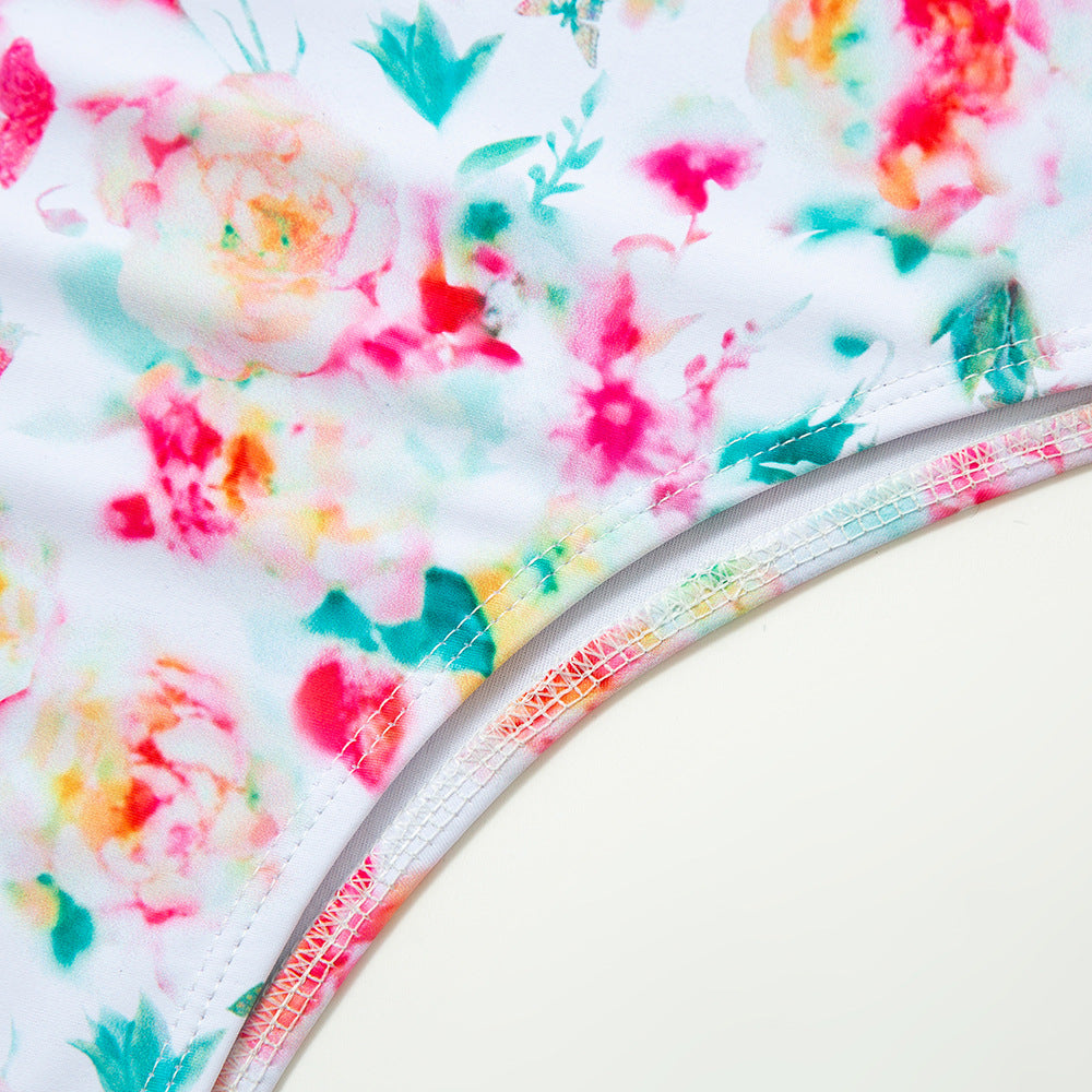 Strapless Floral Patterned One Piece Swimsuit
