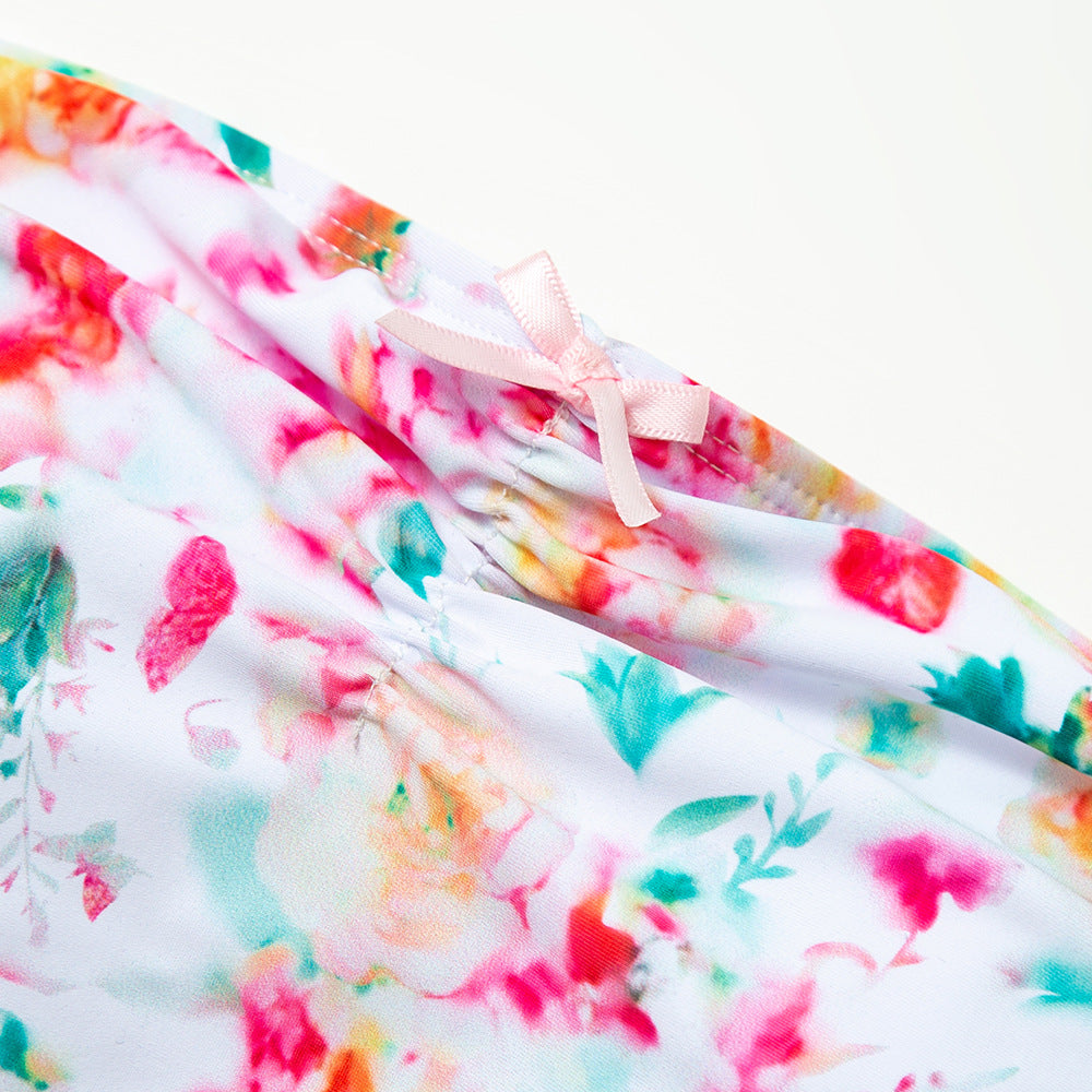 Strapless Floral Patterned One Piece Swimsuit