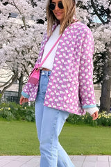 Pembe Desenli Oversize Kapitone Ceket Zalle