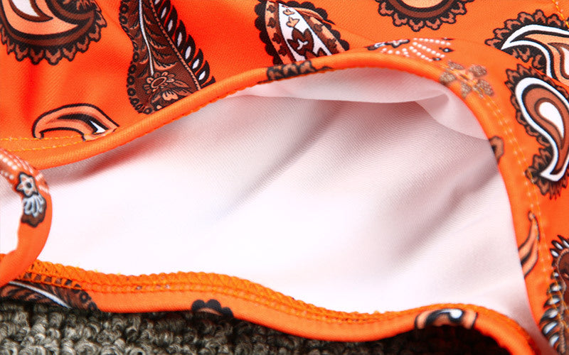 Turuncu Desenli Bağcıklı Yüksek Bel Bikini Takımı Zalle