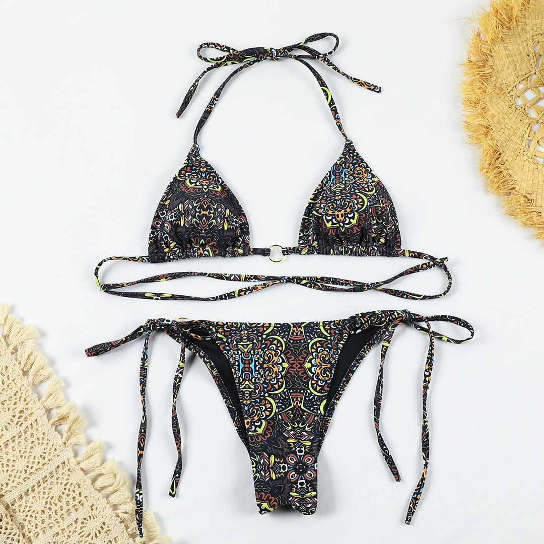 Vintage Desenli Üçgen Bikini Takımı Zalle