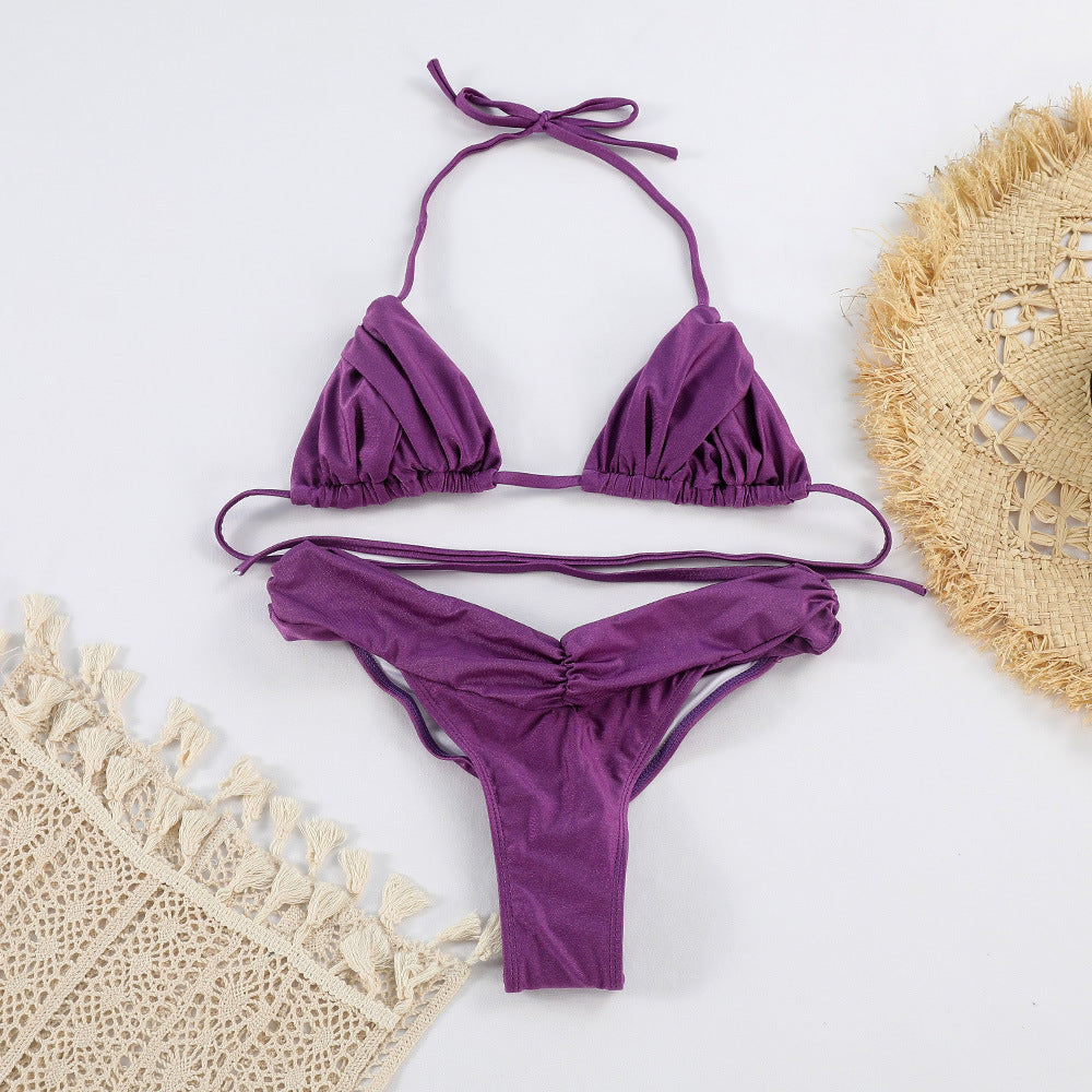 Yüksek Bel Drapeli Üçgen Bikini Takımı Zalle