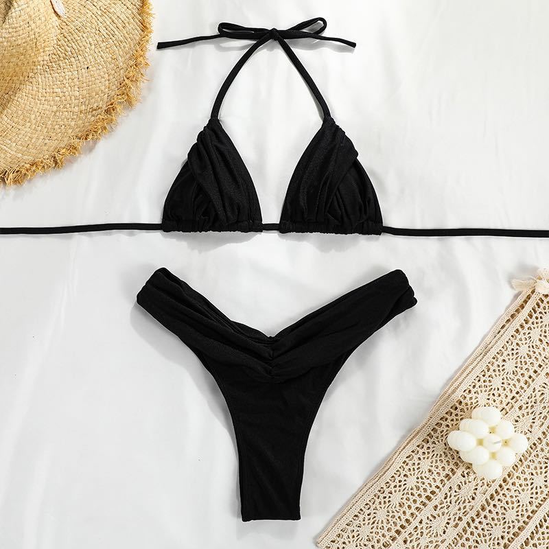 Yüksek Bel Drapeli Üçgen Bikini Takımı Zalle