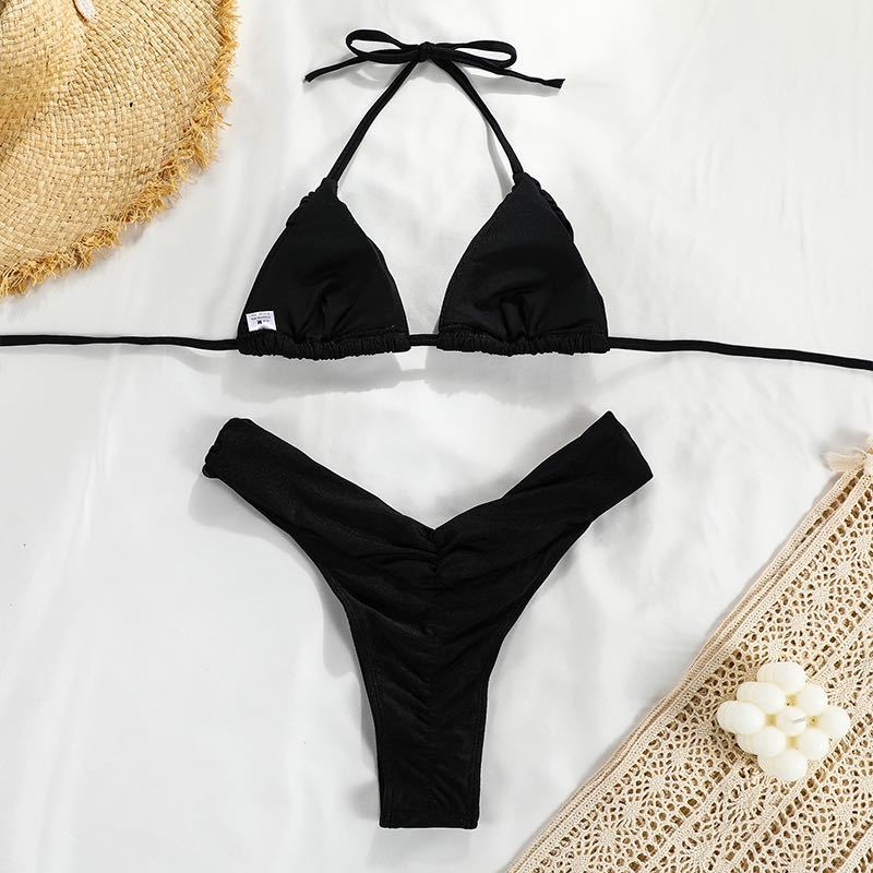 Yüksek Bel Drapeli Üçgen Bikini Takımı Zalle