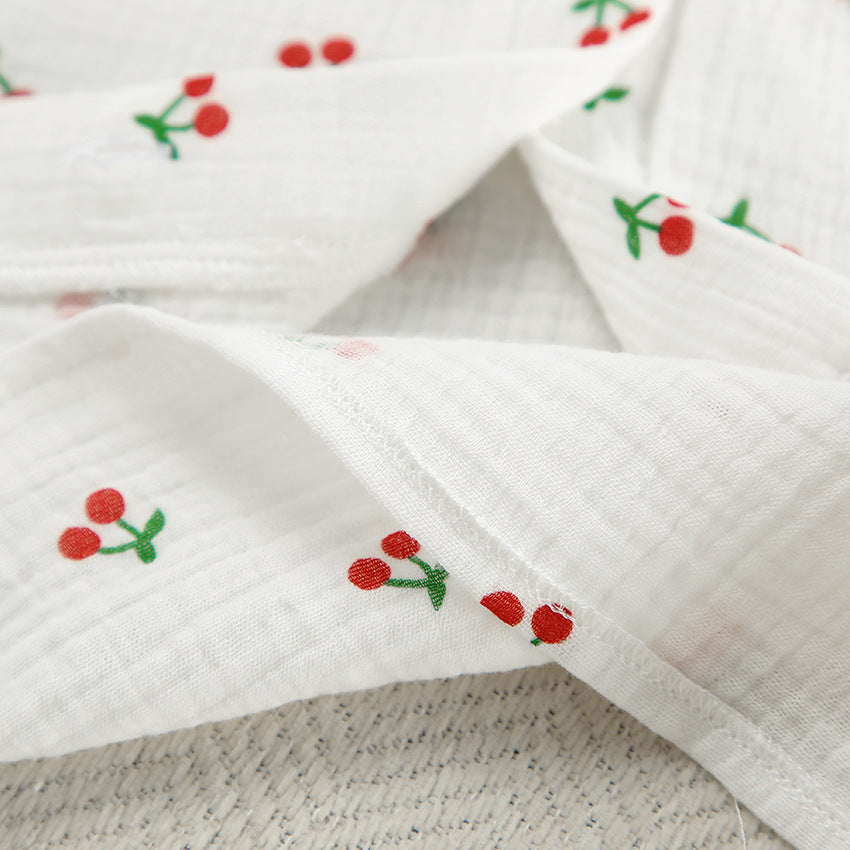 Cherry Patterned White Cotton Shorts Pajama Set