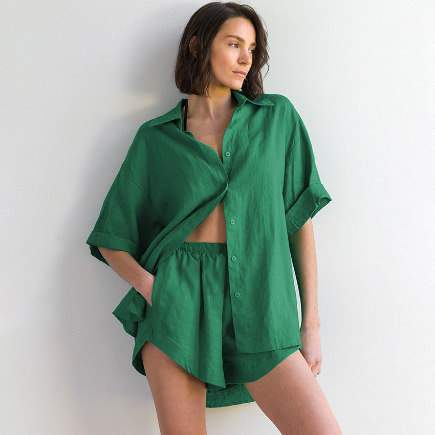 Cotton Green Shorts Set