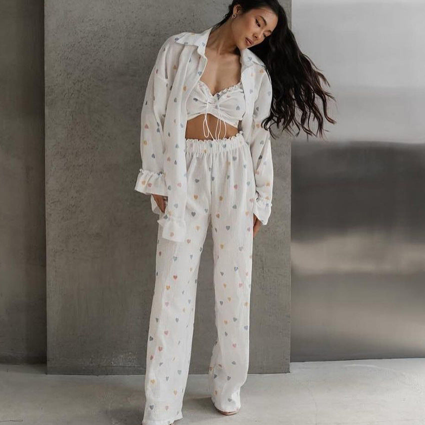 Pamuklu Uzun Kollu Kalpli Pijama Takımı