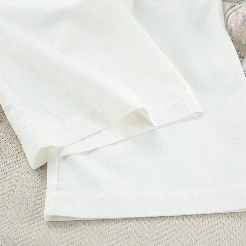 Cotton White Vest Wide Leg Suit 