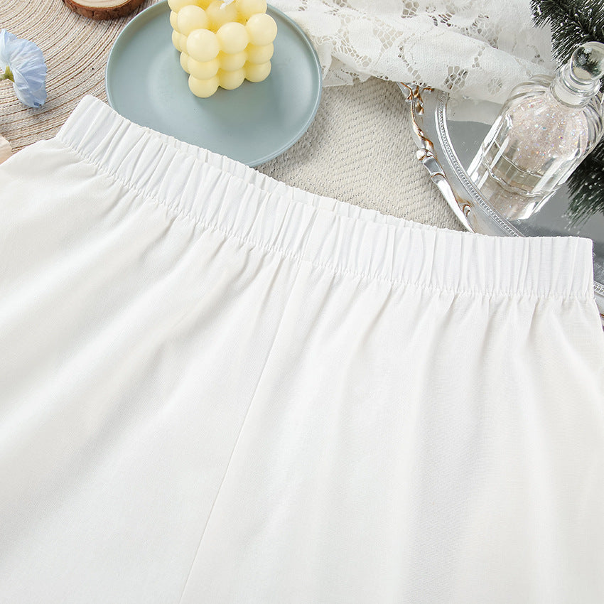 Cotton White Vest Wide Leg Suit 