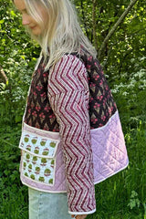 Çok Renkli Patchwork Desenli Oversize Kapitone Ceket Zalle