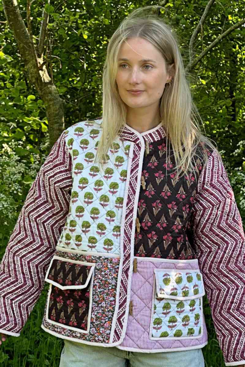 Çok Renkli Patchwork Desenli Oversize Kapitone Ceket Zalle