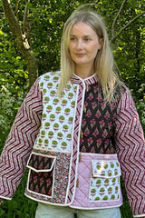 Çok Renkli Patchwork Desenli Oversize Kapitone Ceket Zalle