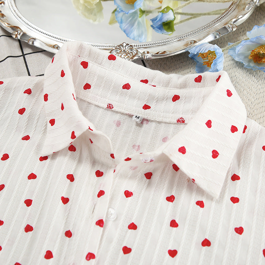 Heart Patterned Cotton 2-Piece Homewear Set