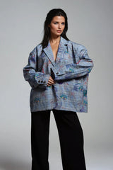 Grafiti Desenli Oversize Kareli Blazer Ceket Zalle