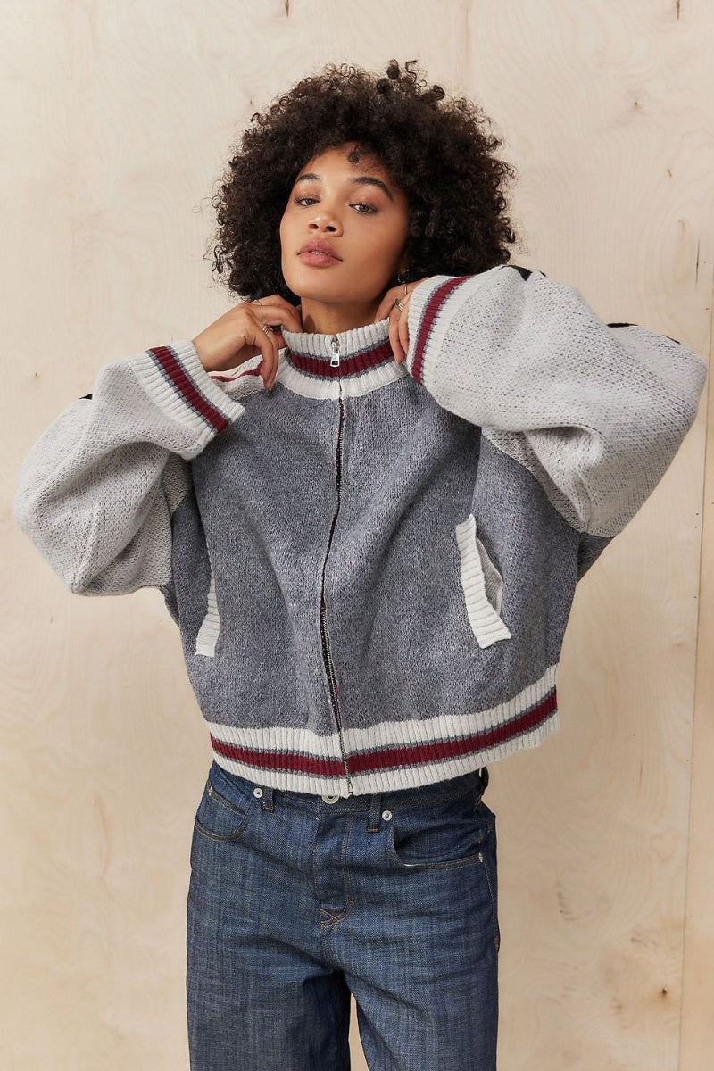 Oversize Fermuarlı Triko Bomber Ceket Zalle