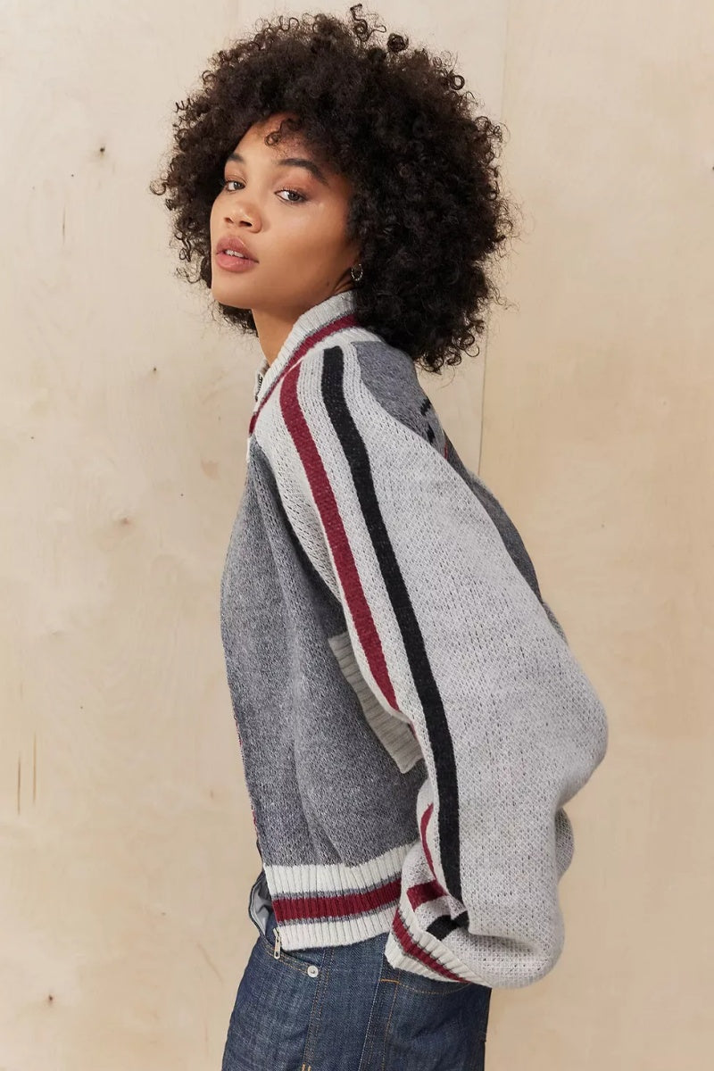 Oversize Fermuarlı Triko Bomber Ceket Zalle