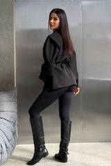 Siyah Kemer Detaylı Oversize Blazer Ceket Zalle