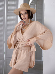 Cotton V Neck Long Sleeve Shorts Pajama Set