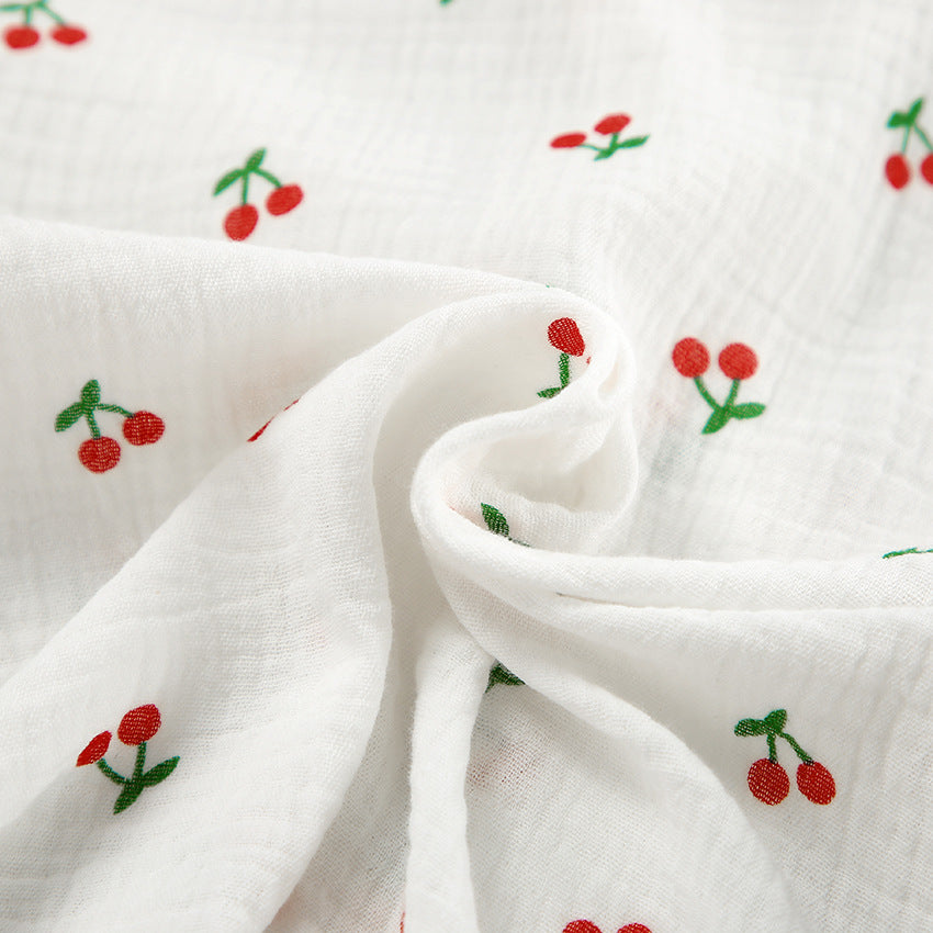Cherry Patterned White Cotton Shorts Pajama Set