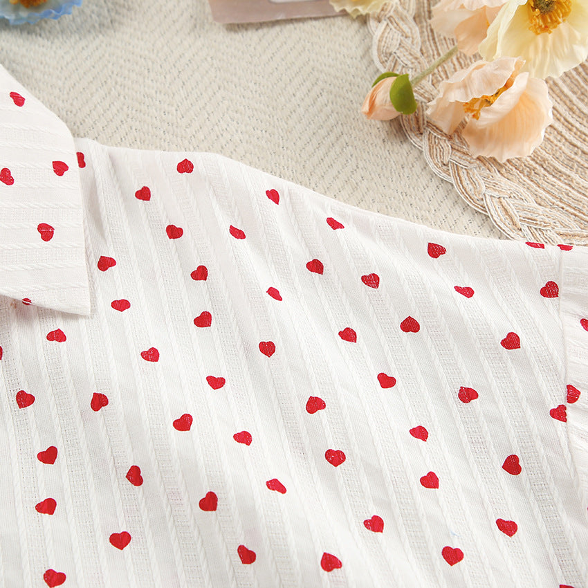 Heart Patterned Cotton 2-Piece Homewear Set