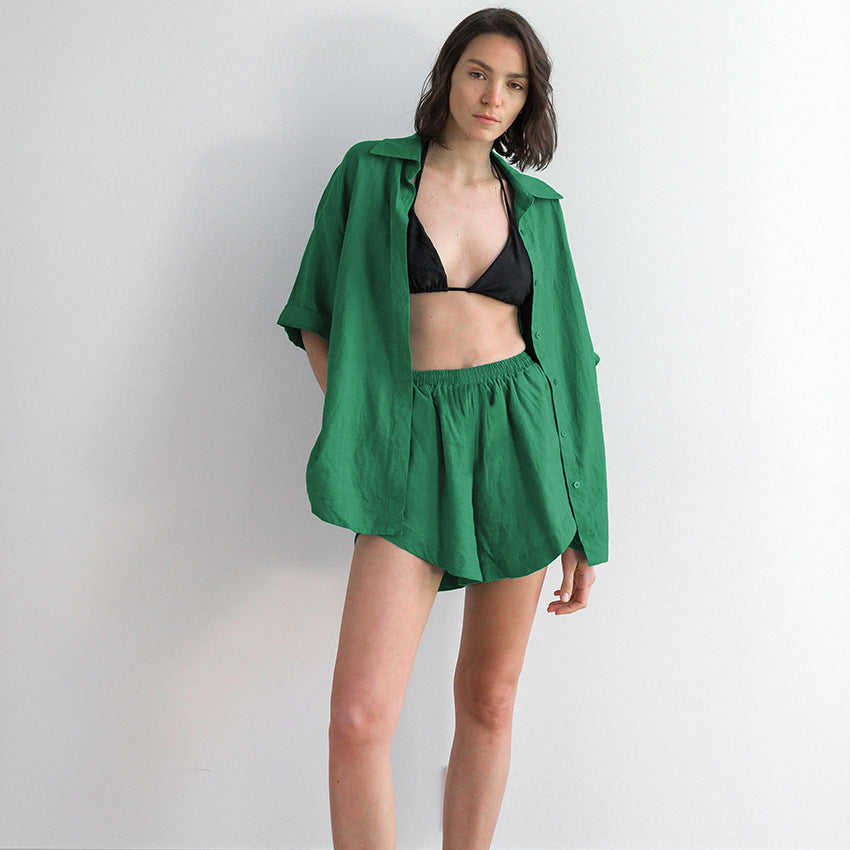Cotton Green Shorts Set